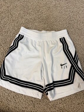 Nike White Athletic Shorts with Black Trim and Swoosh